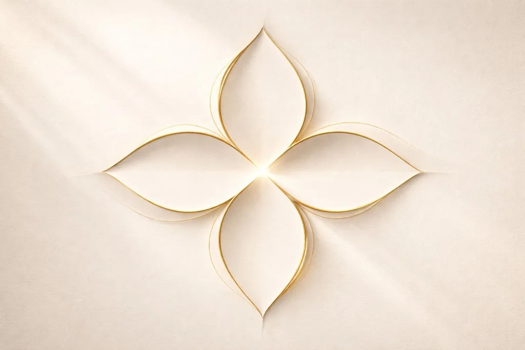 Symmetrical four-petal gold motif on cream texture
