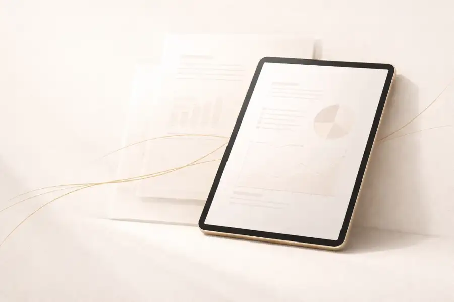 Tablet with minimal data visuals on screen